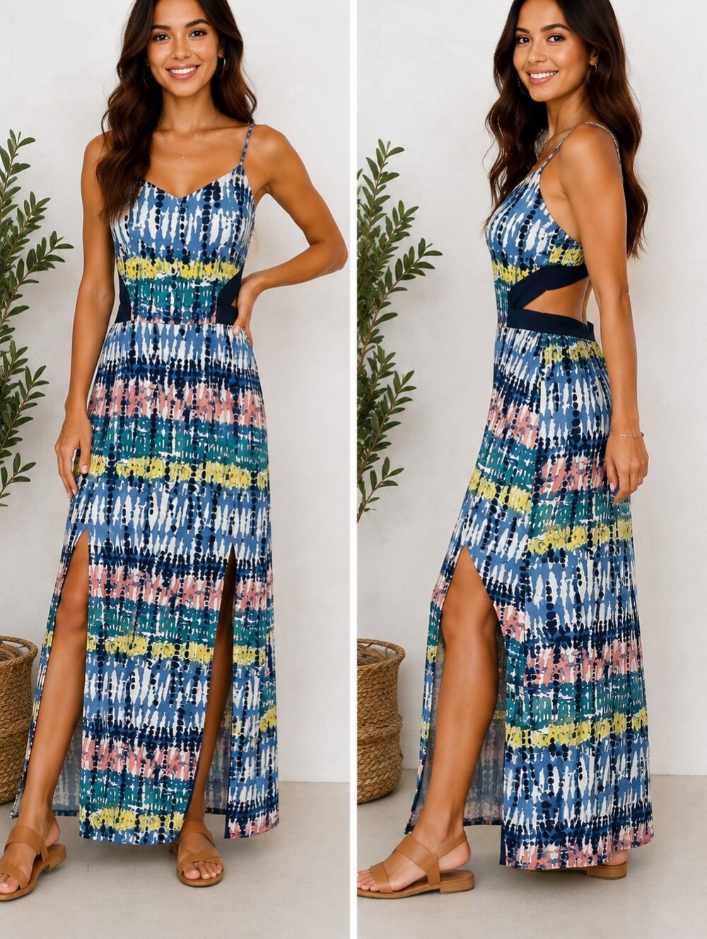 Deryl "Im In" Tie-Dye Maxi Dress size Large with Adjustable Straps
